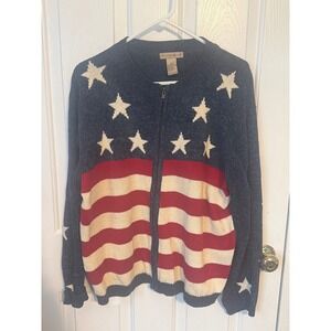 Women's Mountain Lake American Flag Star Striped Zipper Knit Sweater XL